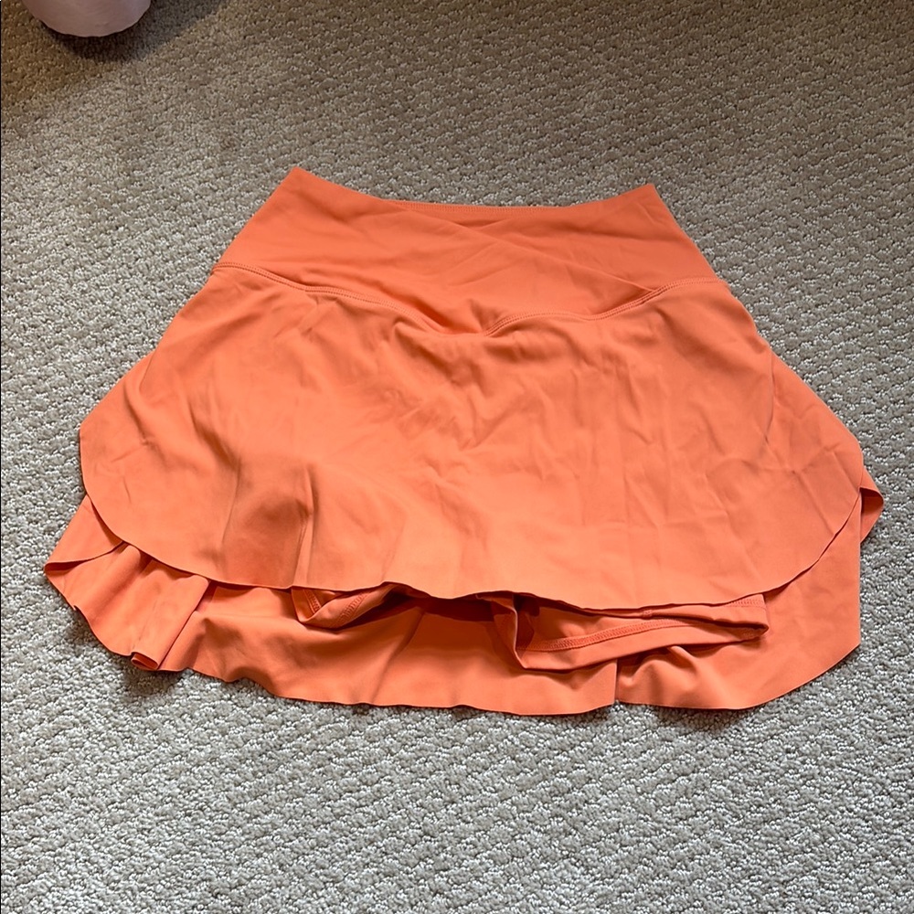Orange Ruffled High-Low Skater Mini Skirt